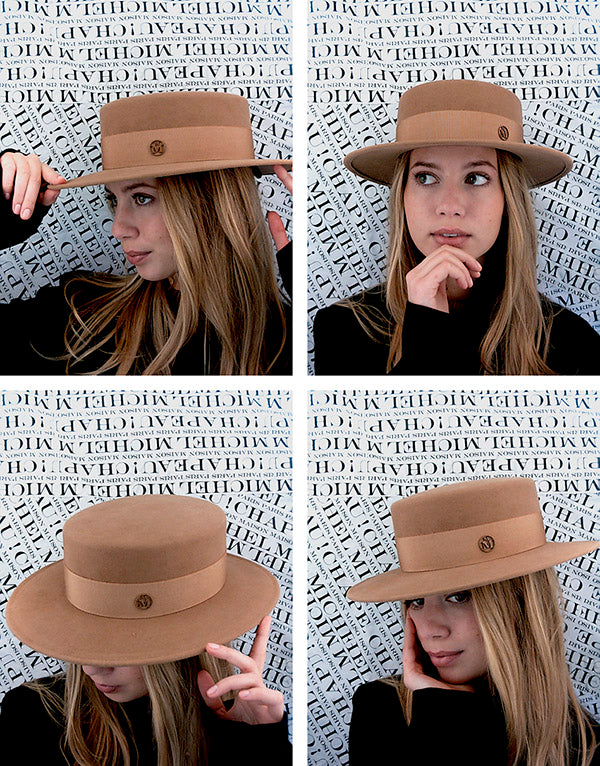 Kiki - chapeau canotier en feutre de lapin camel et waterproof.