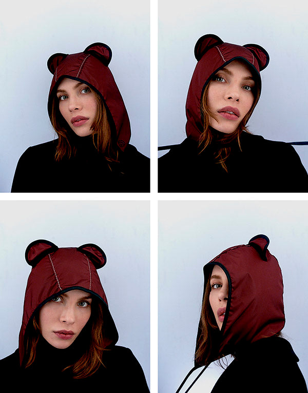 Lara - bob pliable burgundy en nylon avec oreilles, waterproof.