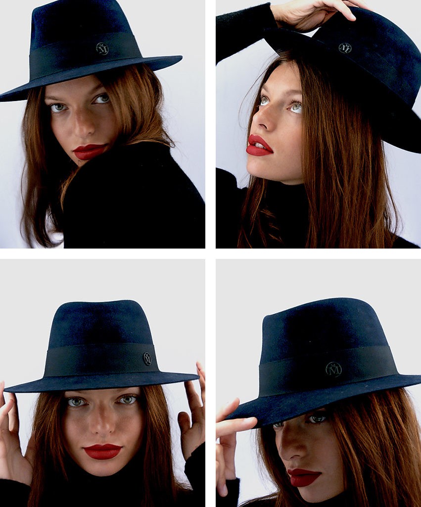 André - fedora en feutre de lapin bleu marine, waterproof.