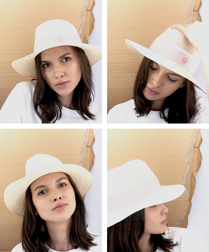 André - fedora en chanvre et ruban rose.