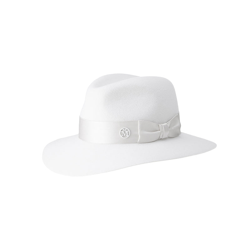Henrietta - chapeau fedora blanc avec ruban de satin.