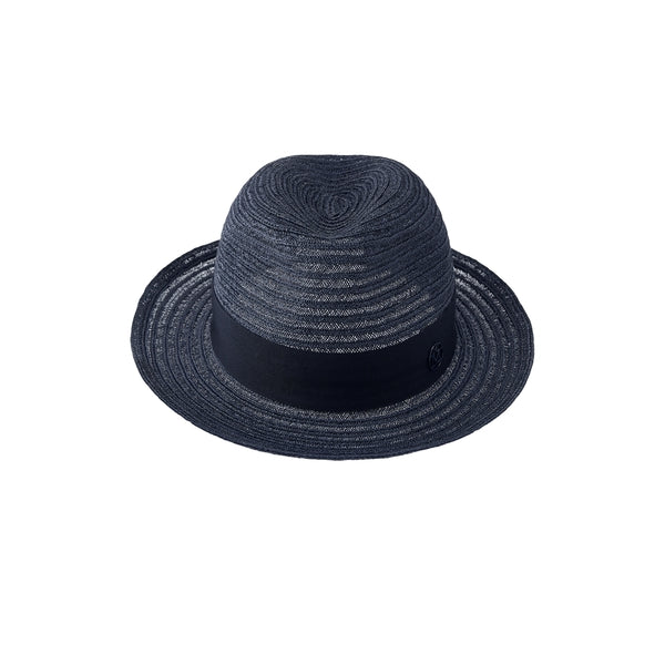 Jo - trilby en paille cousue bleu marine.
