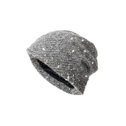 Jude - Bonnet en laine tricotée grise brodé de sequins argentés.