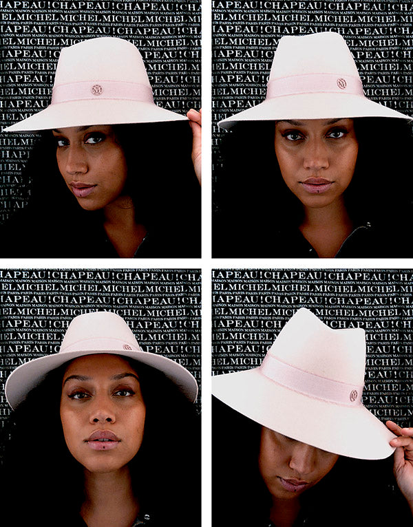 Kate - Fedora en feutre rose orné d’un ruban ton sur ton en mohair.