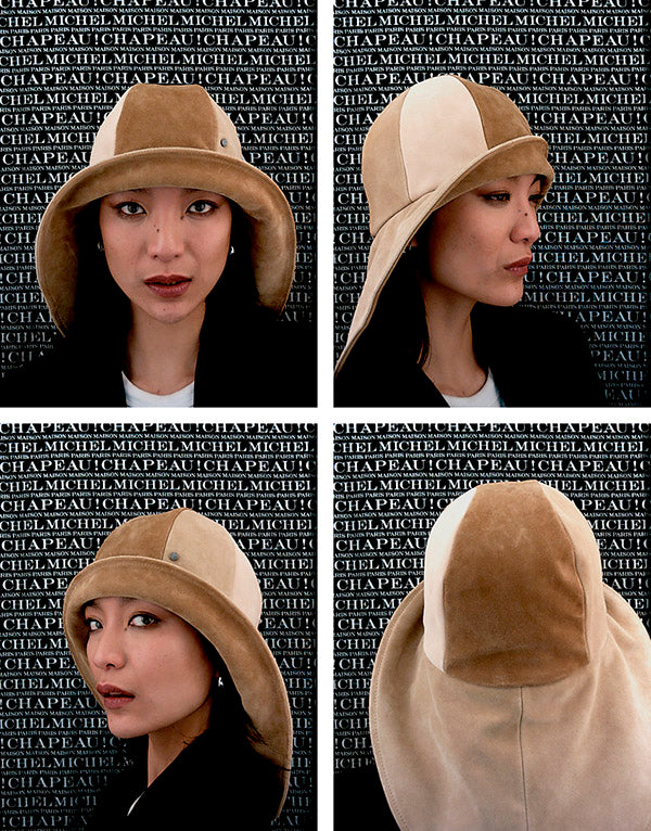 Lily - Chapeau cloche en cuir suédé patchwork.