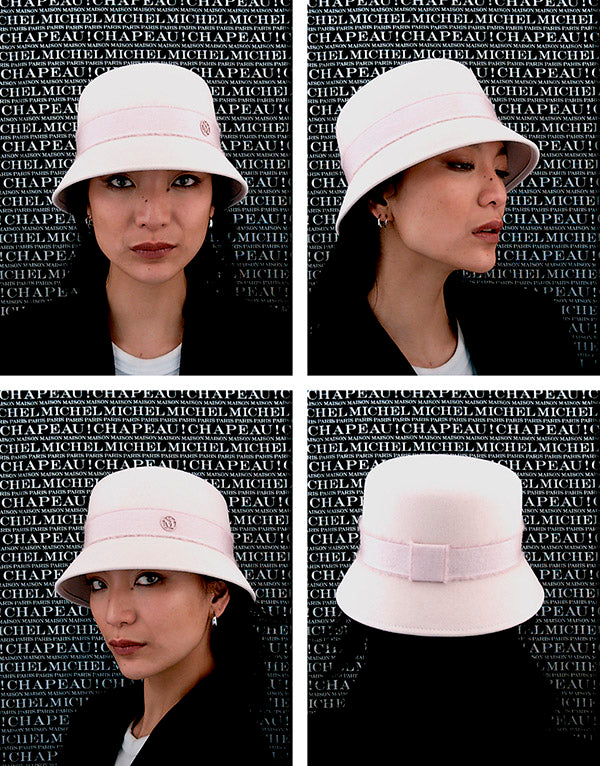 Mini New Kendall - Chapeau cloche en feutre rose orné d’un ruban ton sur ton en mohair.