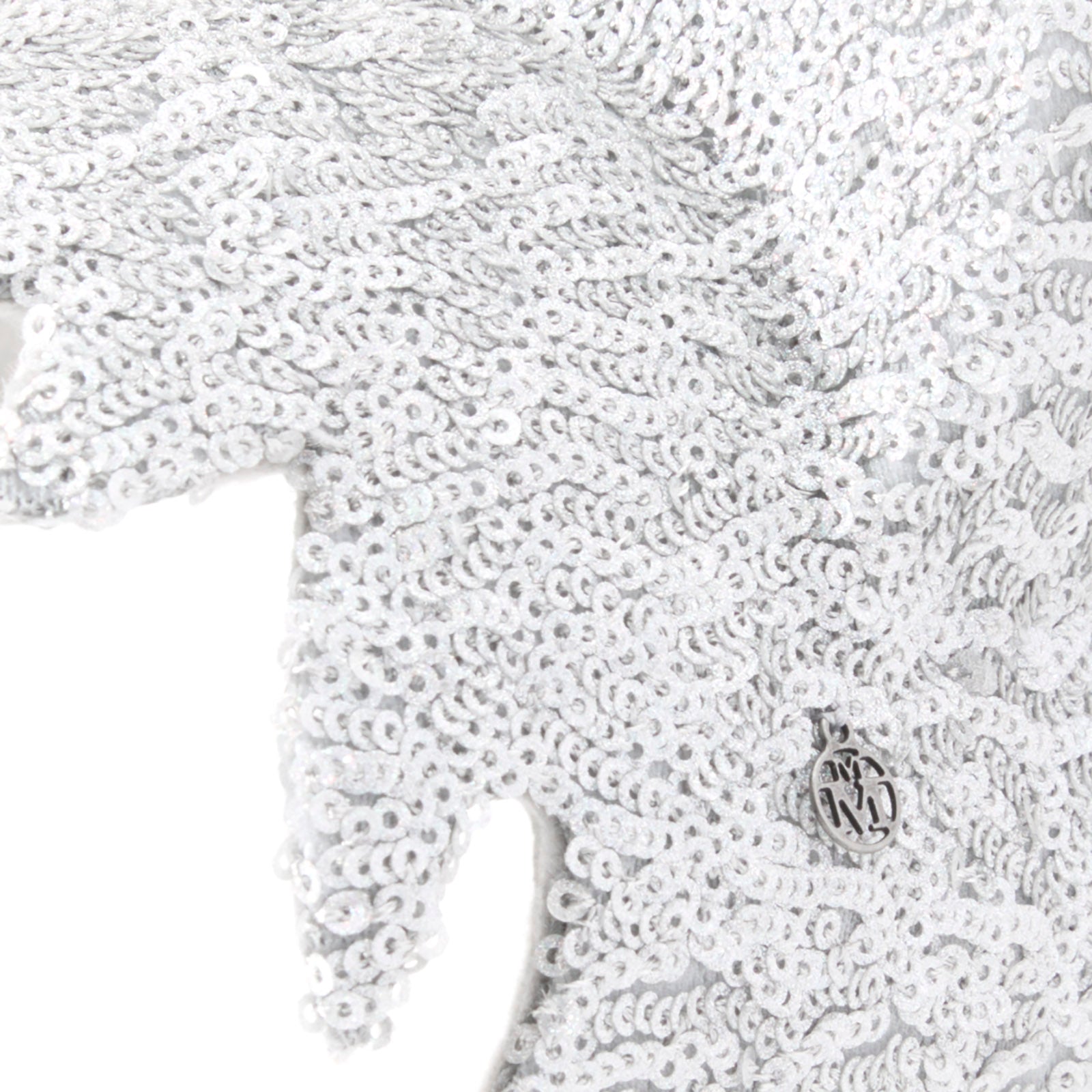 Selina - Serre-tête en tissu à sequins argentés orné d’oreilles de chat fabriquées à la main avec une technique des Métiers d’art, et d’une chaîne de strass.