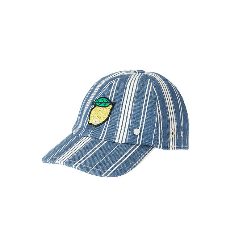 Tiger - Casquette en tissu rayé type denim avec un patch citron.