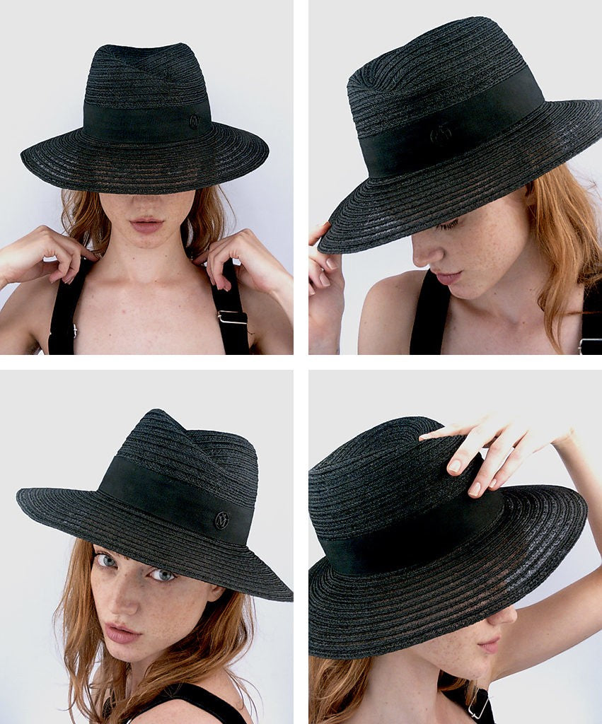 Virginie - fedora en paille cousue noire.