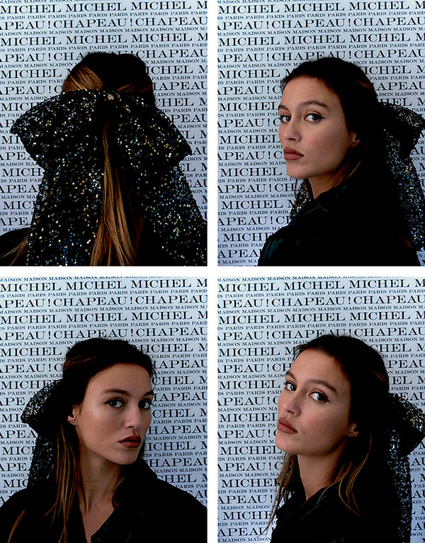 Wendy - Nœud en velours noir orné de sequins.