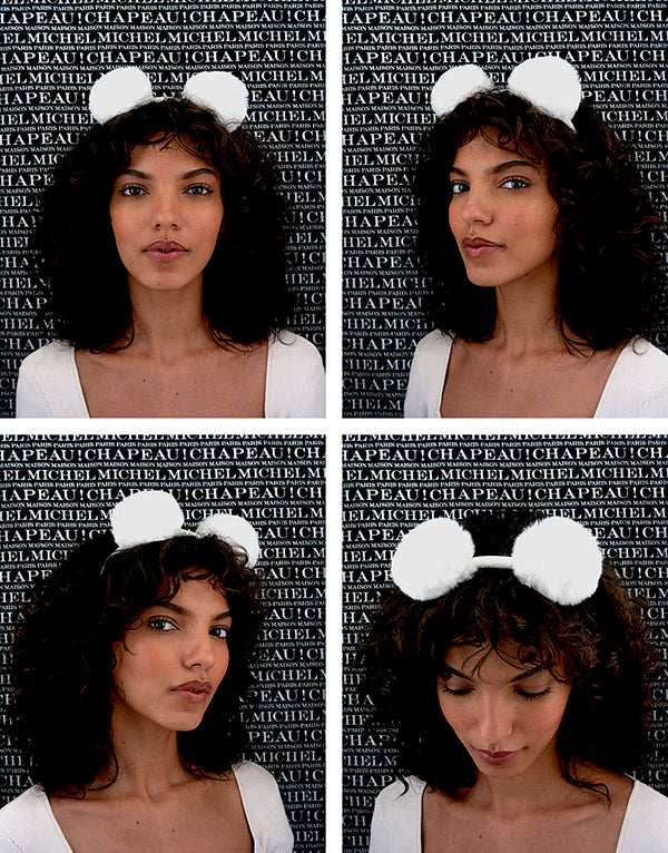 Heidi - Accessoire de tête en fausse fourrure blanche.