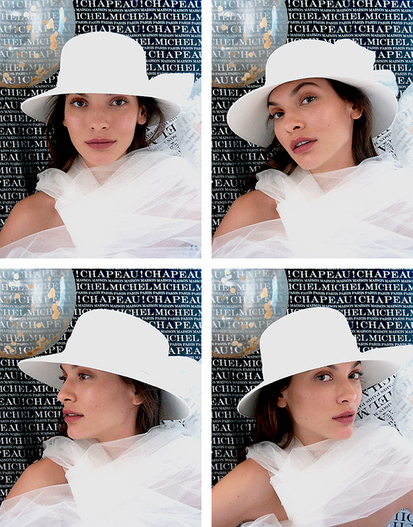 New Kendall - chapeau cloche blanc avec ruban de satin.