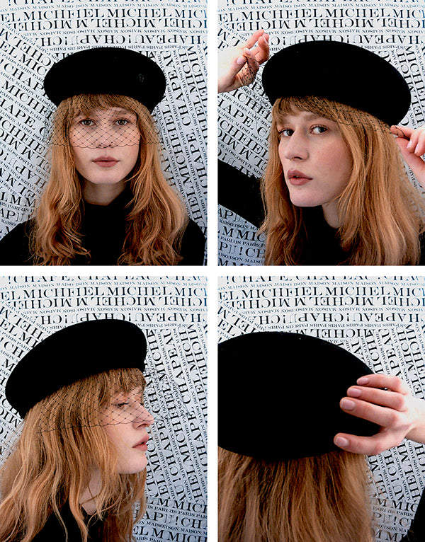 New Bonnie Veil - chapeau béret en feutre noir.