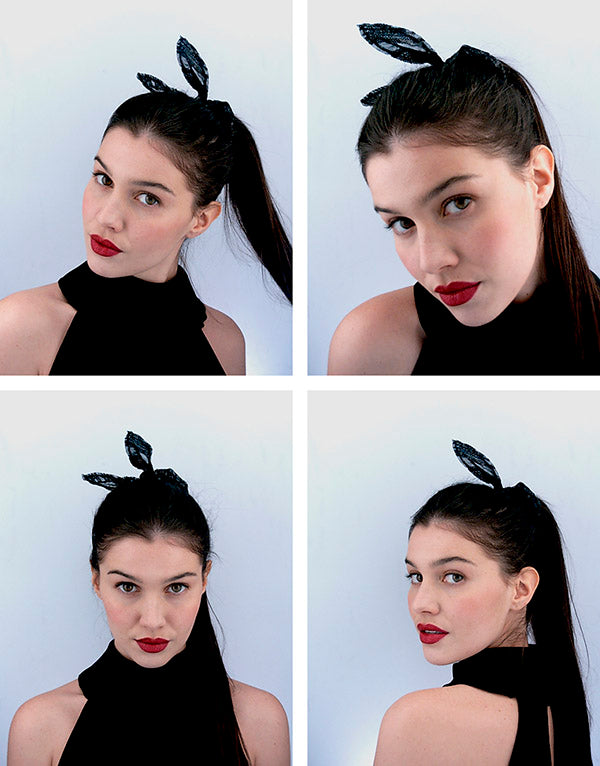 Dorothea - chouchou noir avec oreilles de lapins en tulle et sequins