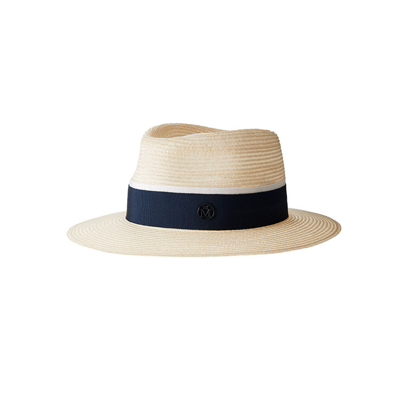 André - fedora en chanvre et gros grain bleu marine.