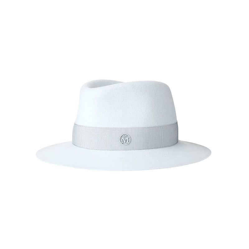 André - Fedora en feutre bleu glacé et un gros-grain ton sur ton.