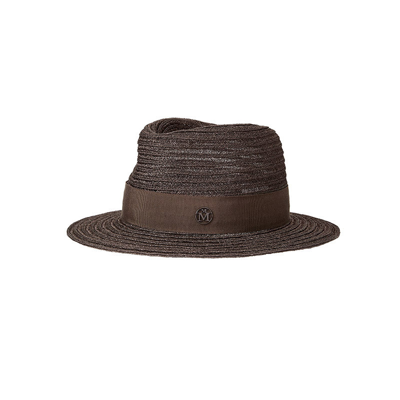 André - Fedora en paille marron foncé avec un ruban ton sur ton.