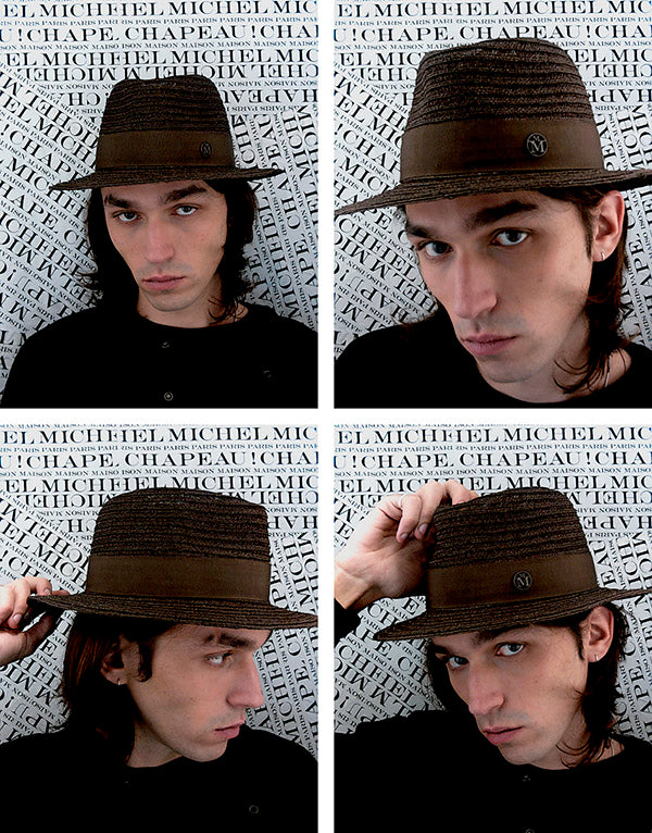 André - Fedora en paille marron foncé avec un ruban ton sur ton.
