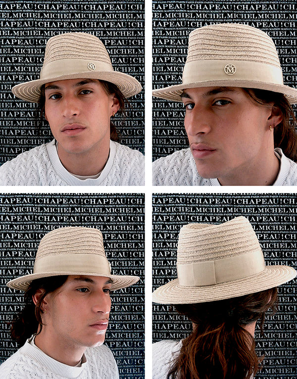 André - Fedora en paille de chanvre couleur lin orné d'un ruban ton sur ton.