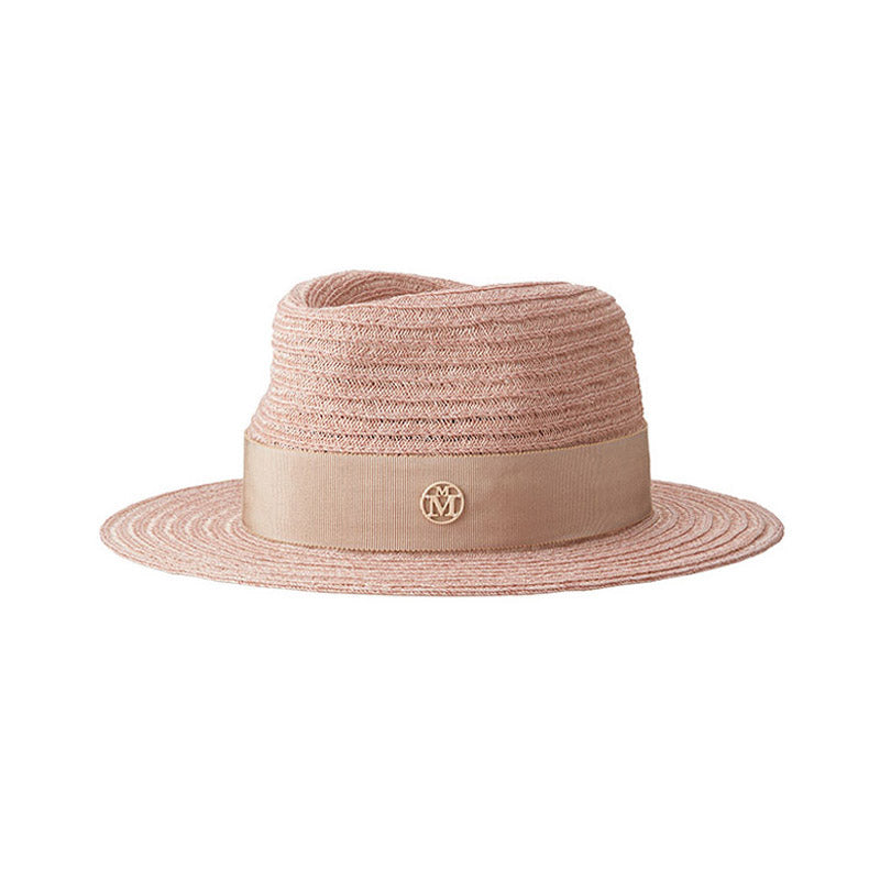 André - Chapeau fedora en paille de chanvre beige bunker orné d'un ruban ton sur ton.