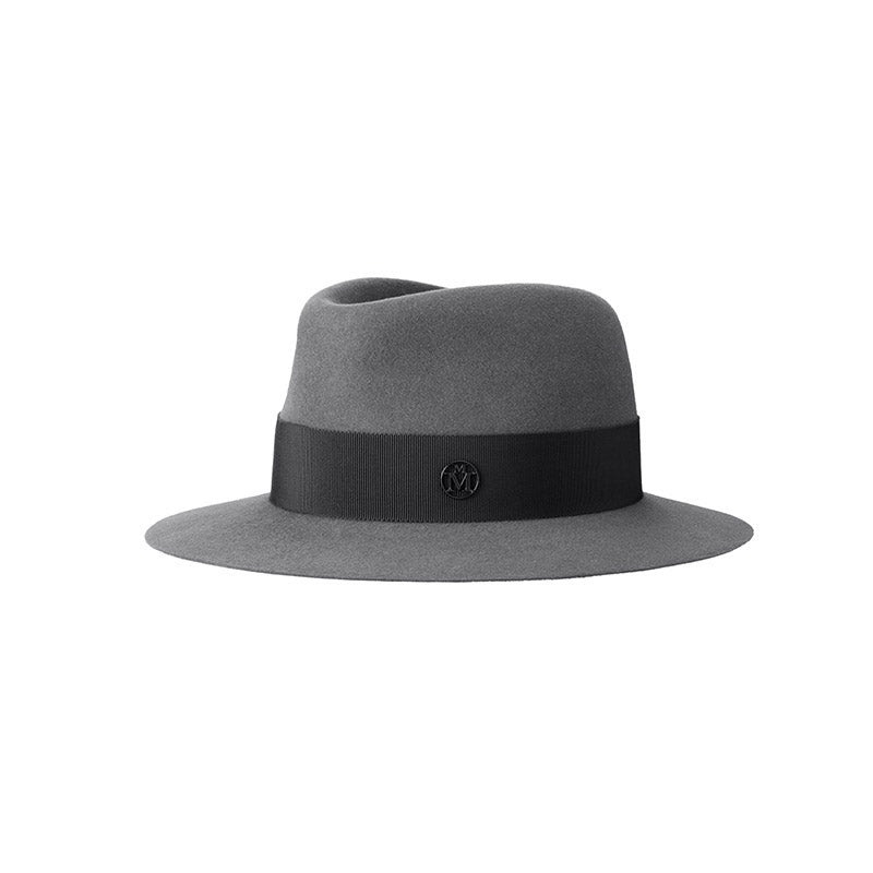 André - Fedora en feutre de laine gris foncé orné d’un ruban ton sur ton.
