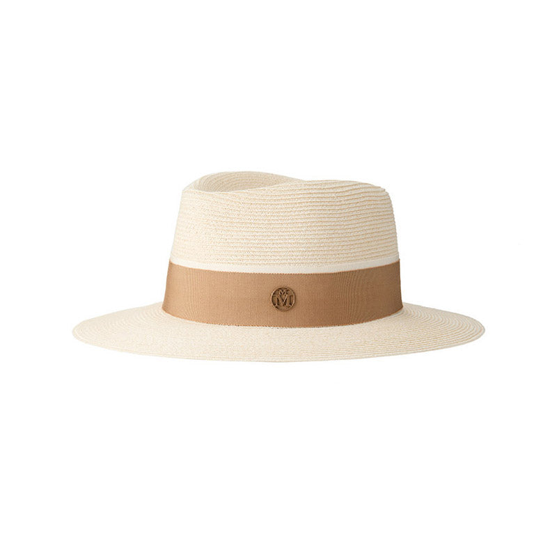 André - Fedora en paille naturelle avec un ruban beige