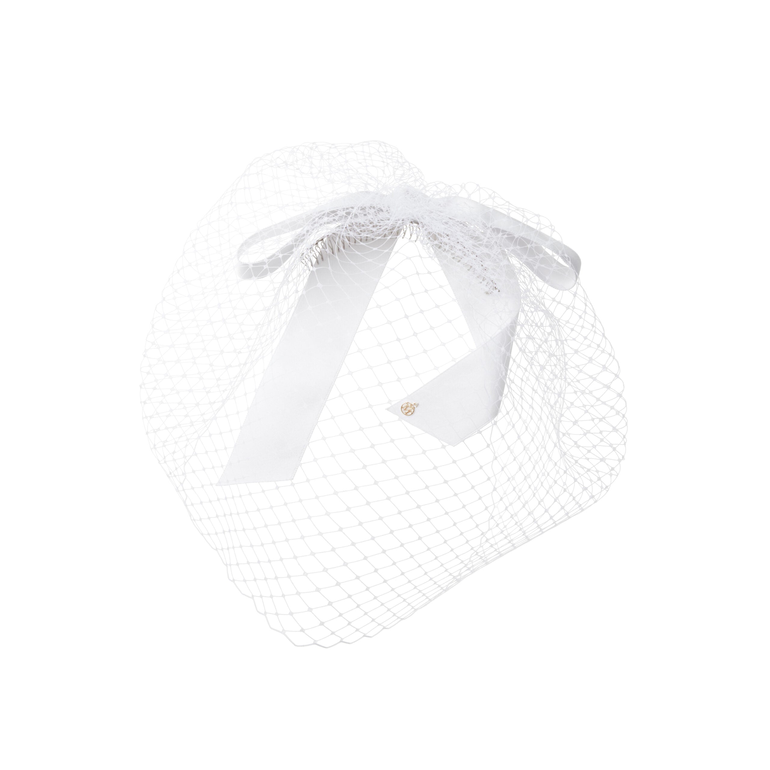 Annie - Accessoire de tête avec voilette et nœud blanc.