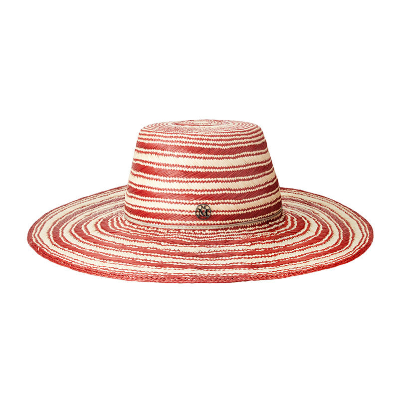 Aude - Chapeau à large bord en paille brisa rouge et naturelle.