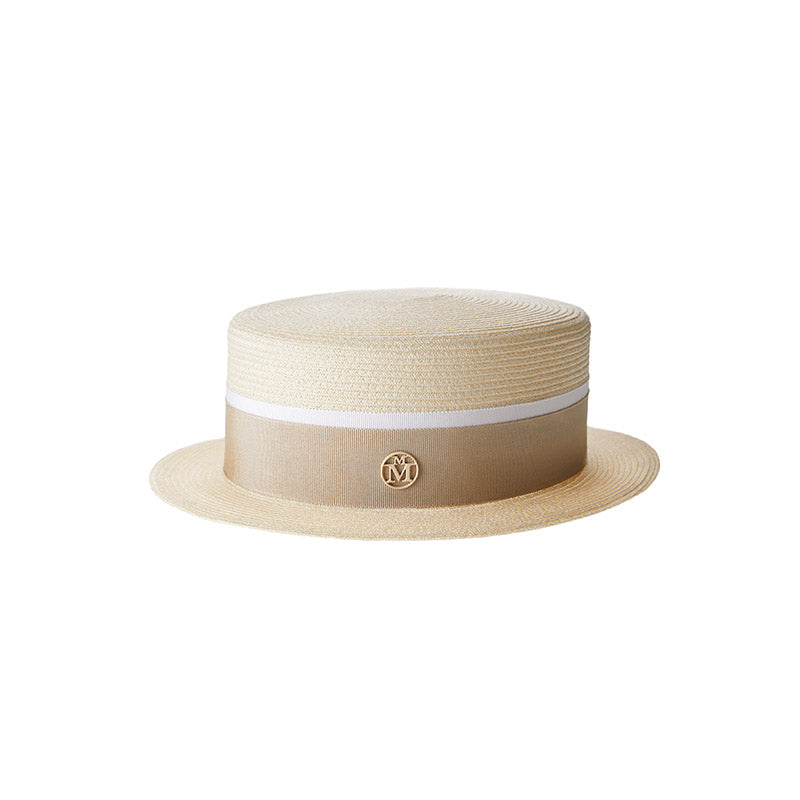 Auguste - canotier en chanvre et gros grain beige.