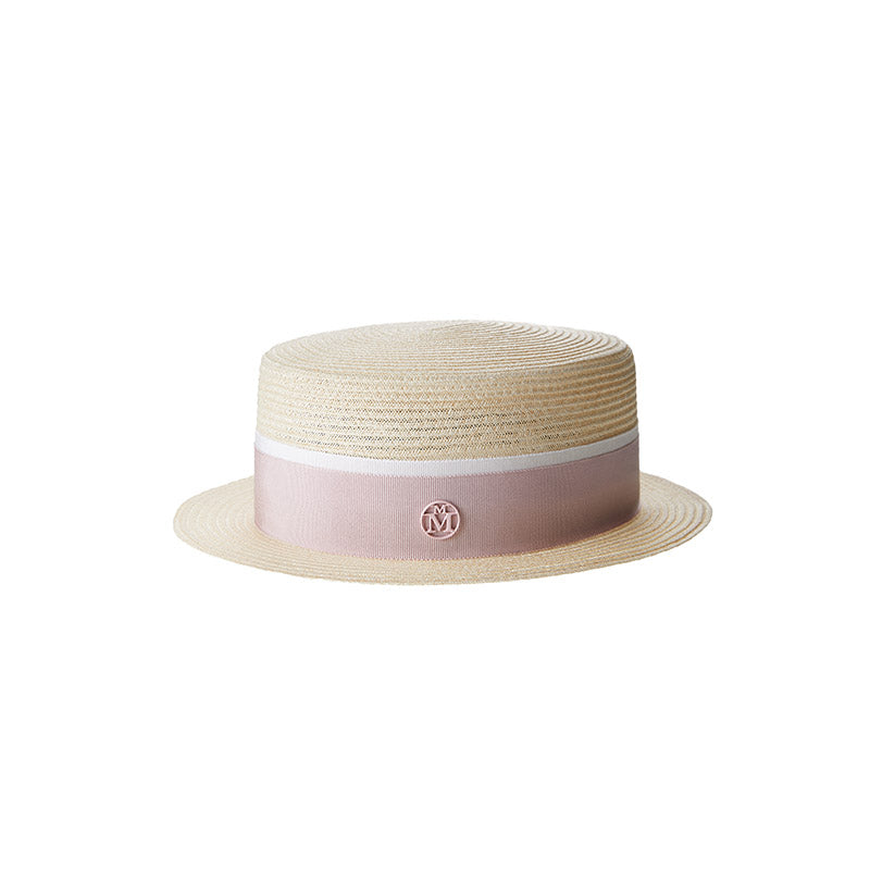 Auguste - canotier en chanvre et gros grain rose.