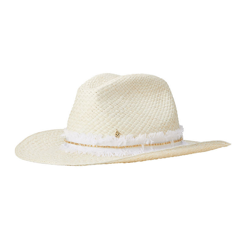 Austin - Chapeau de cowboy en paille brisa avec un ruban en denim et strass.