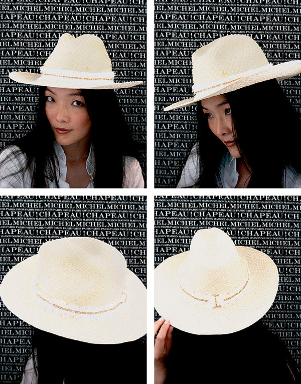 Austin - Chapeau de cowboy en paille brisa avec un ruban en denim et strass.