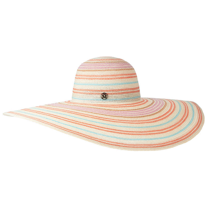Blanche - Capeline en paille de chanvre multicolore avec un effet rayures.