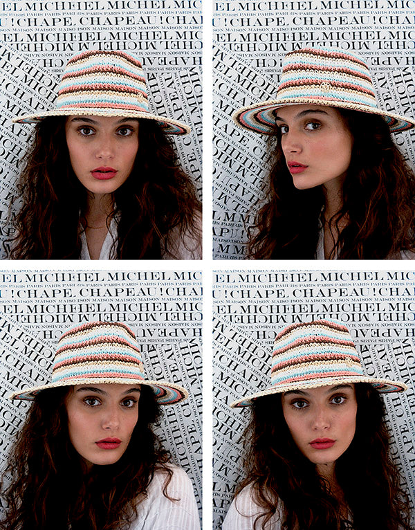 Charles - Fedora en paille de papier multicolore.