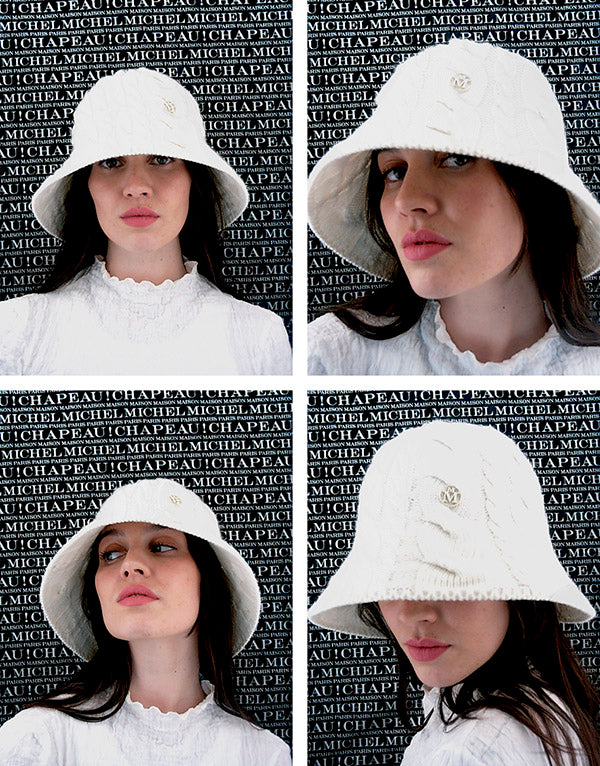 Clem - Bonnet en tissu cachemire blanc neige.