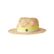 Derek - Fedora en paille raphia et son ruban tie & dye jaune.
