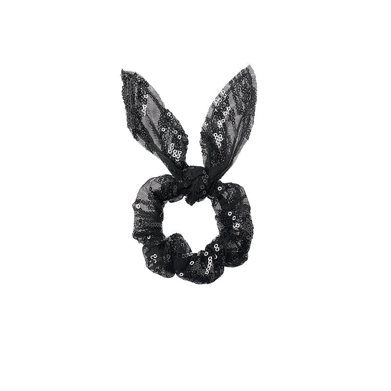 Dorothea - chouchou noir avec oreilles de lapins en tulle et sequins