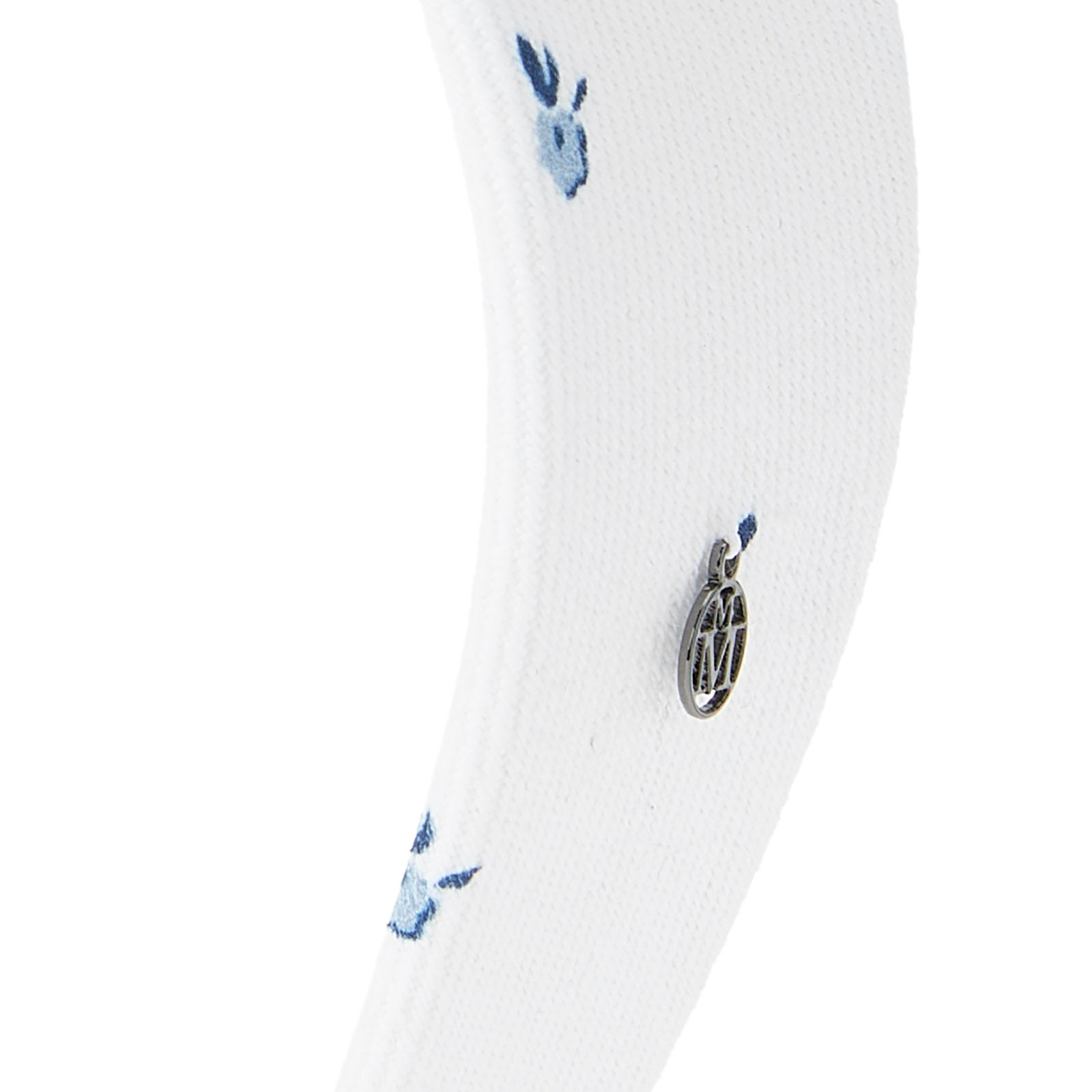 Elizabeth - Serre-tête en denim blanc et motif fleurs bleues.