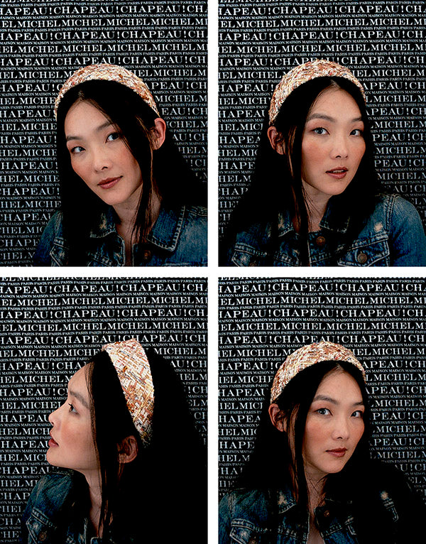 Elizabeth - Bandeau en tweed multicolore d'Act 3 avec des broderies.