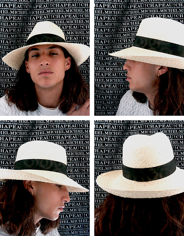 Eric - Fedora en paille tressée à la main avec un ruban noir.