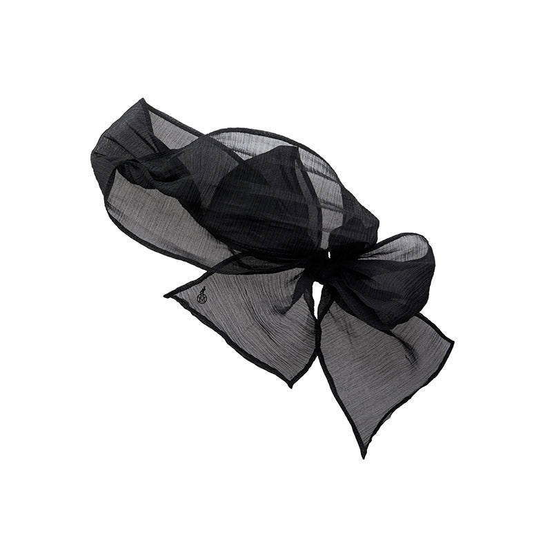 Fanfan - Bandeau en crêpe de soie noire avec un nœud à l'avant et torsadé à l'arrière.