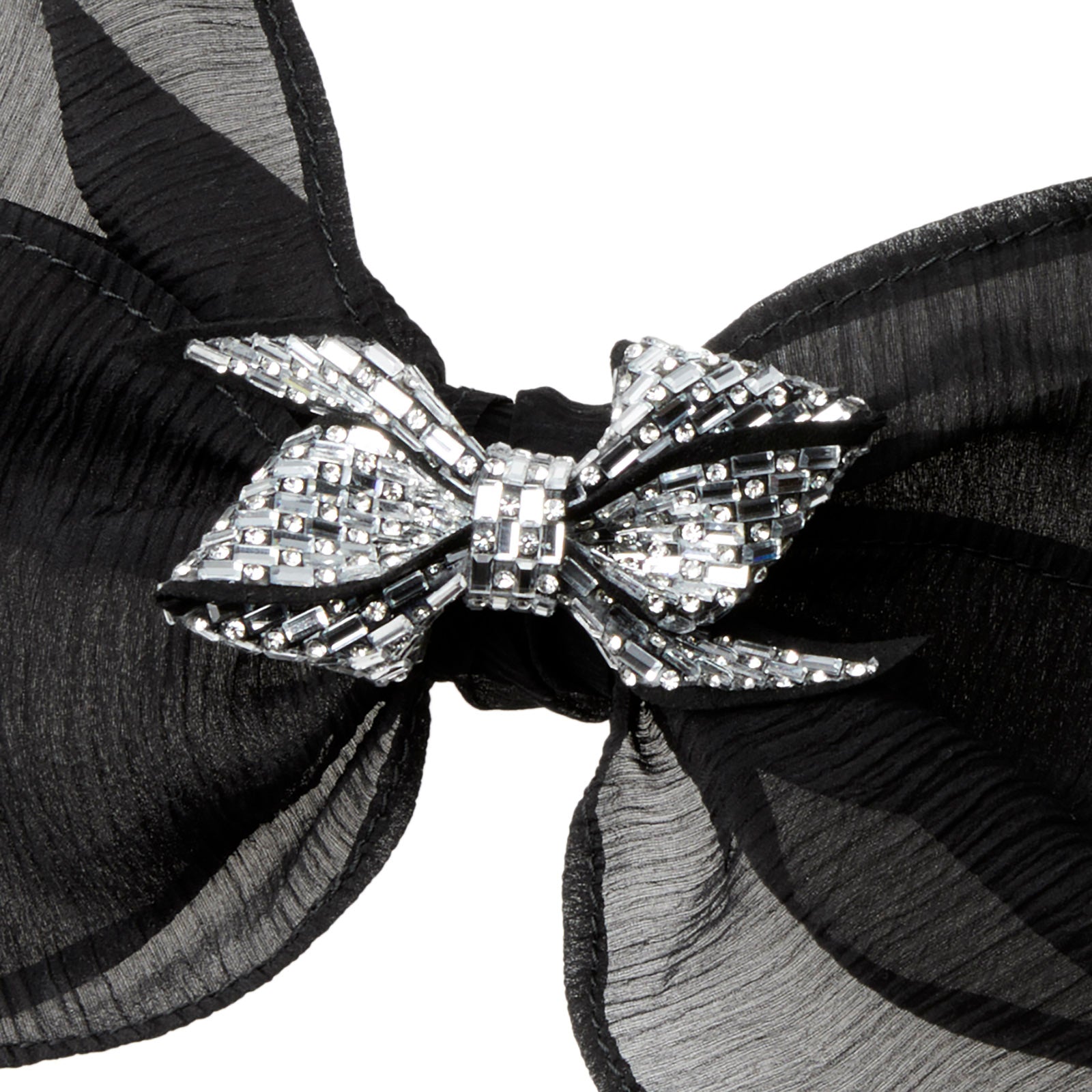 Fanie - Barrette en crêpon de soie noire ornée d'un clip en strass.