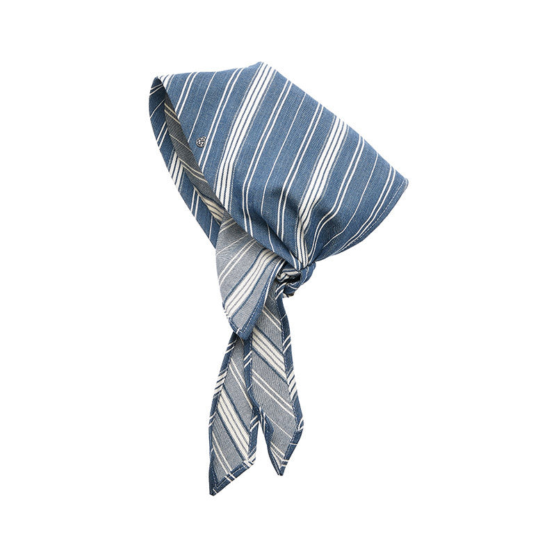 Fifi - Turban en tissu rayé effet denim.