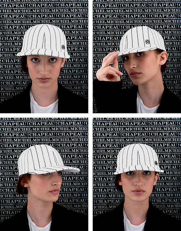 Hailey - Casquette en lin blanc avec des rayures de sequins noirs.