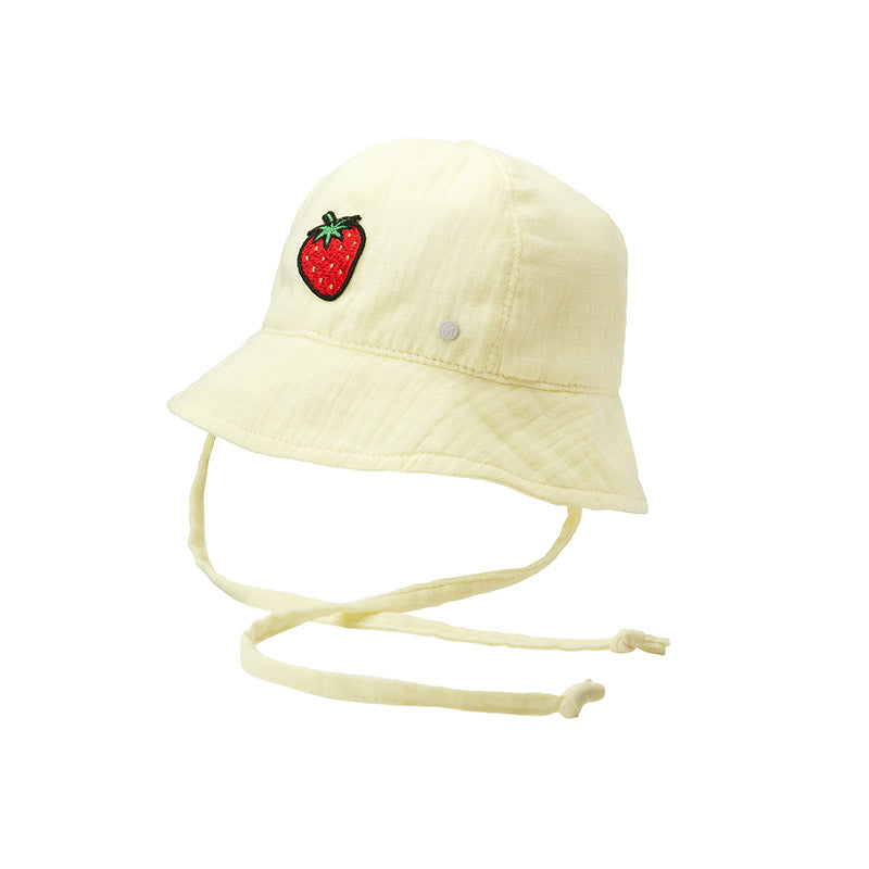 Hawa - Bob en coton jaune pâle avec un patch fraise.