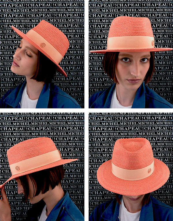 Henrietta - Fedora en paille couleur pêche avec un gros grain ton sur ton.