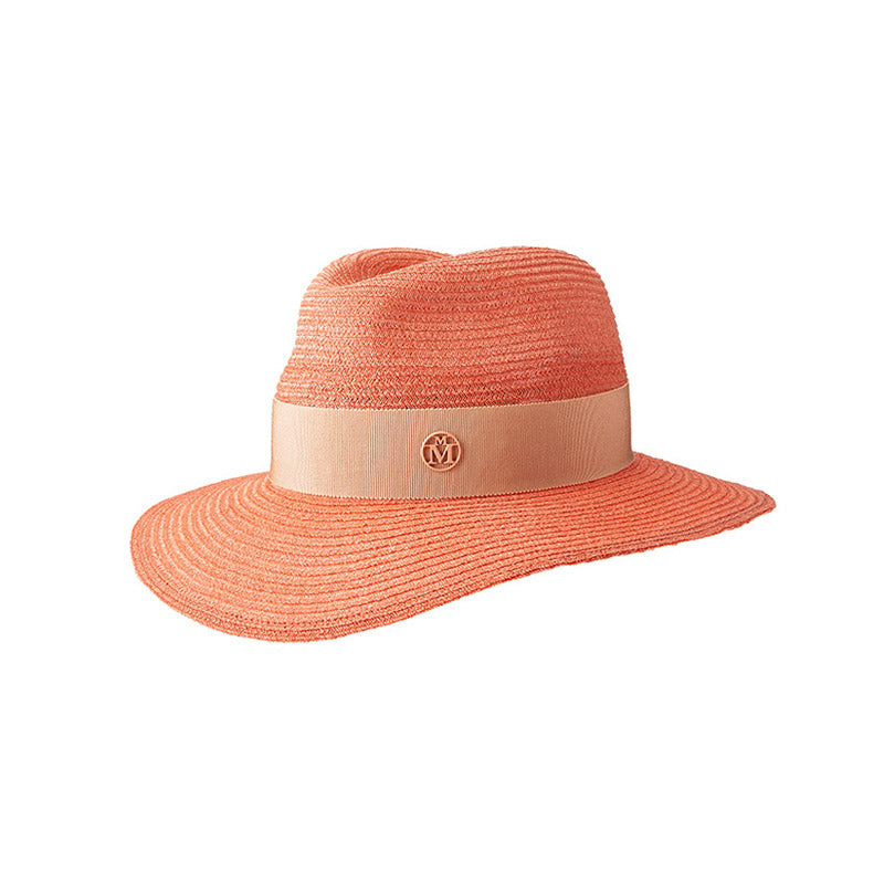Henrietta - Fedora en paille couleur pêche avec un gros grain ton sur ton.