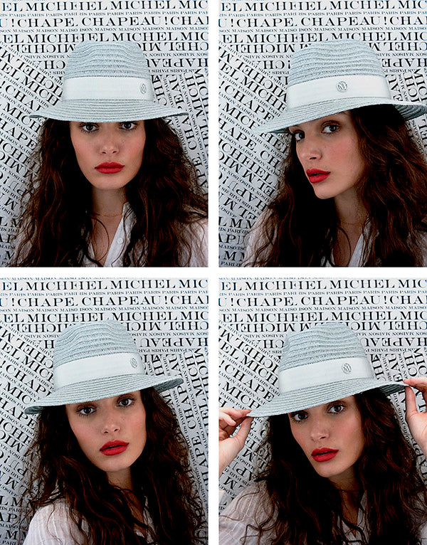 Henrietta - Fedora en paille bleu glacé avec un ruban ton sur ton.