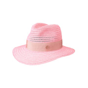 Henrietta - Fedora en paille rose floral avec un ruban ton sur ton.