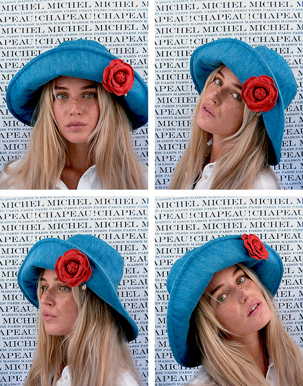 Denim bucket hat with rose